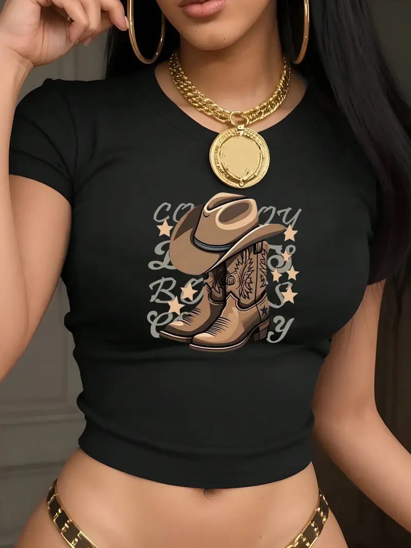 Graphic Printed Cropped T-Shirt, Y2K Spring And Summer Short-Sleeved Crop Top, Women'S